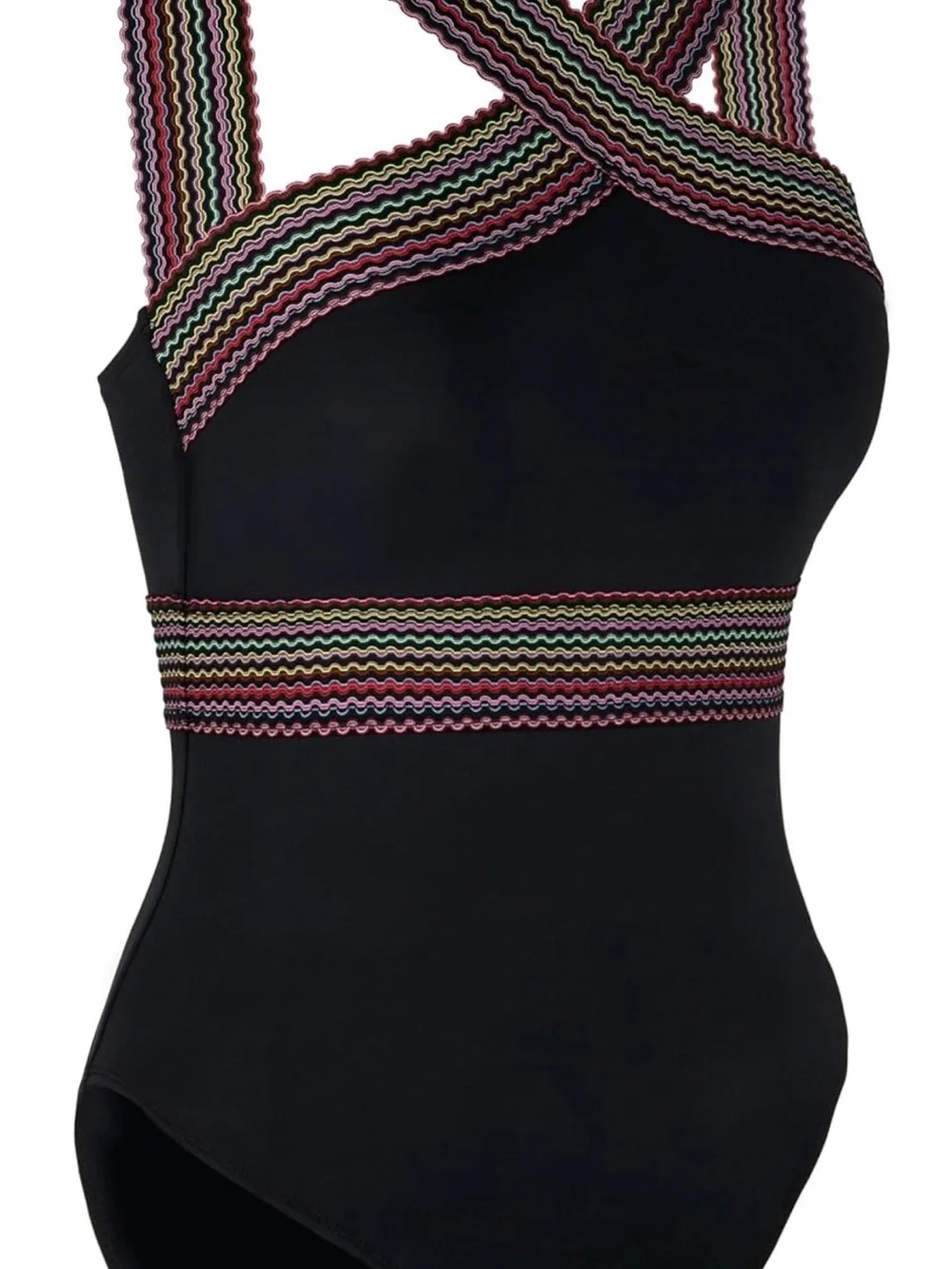 Black Kids One-Piece Swimsuit with Multicolor Striped Trim